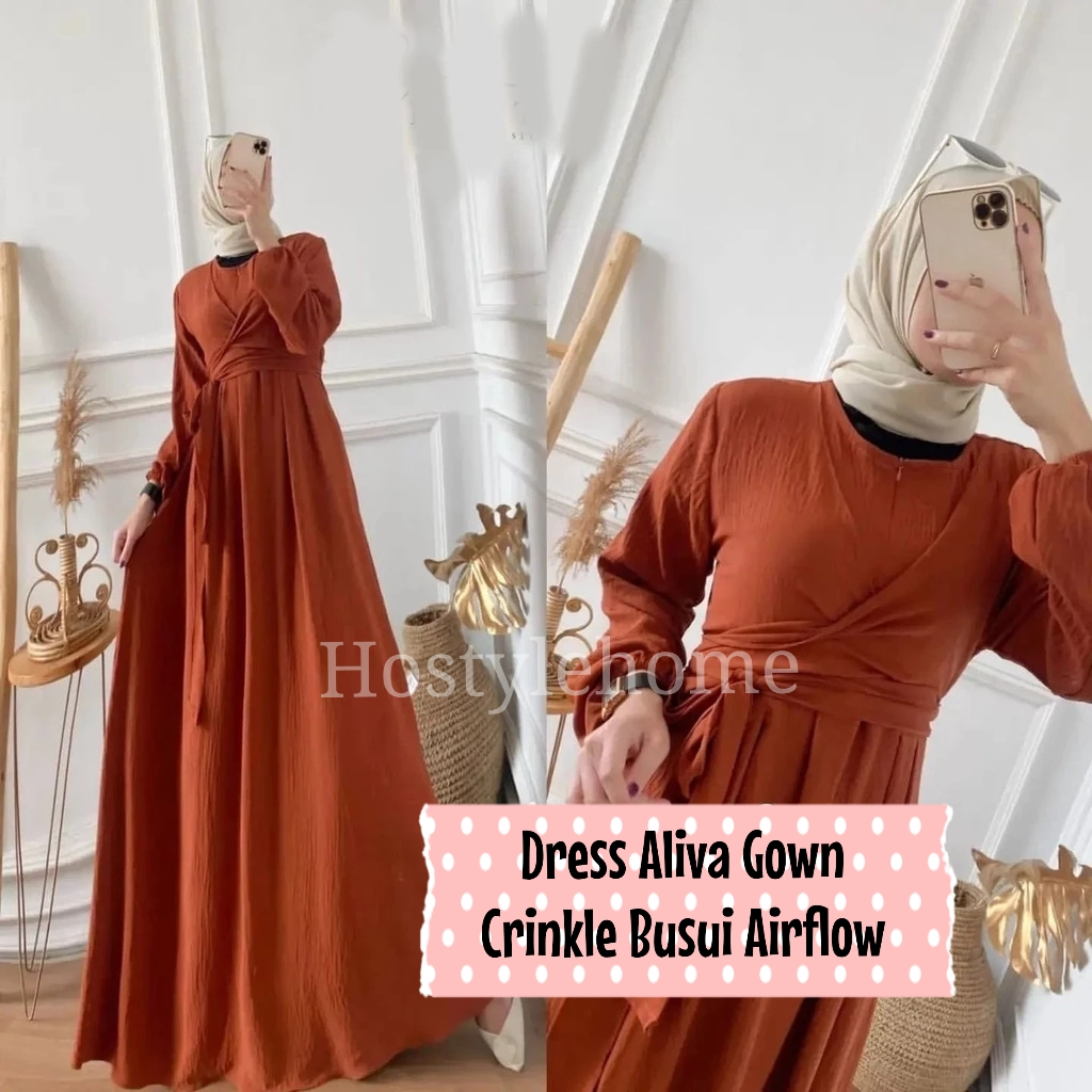 ALIVA - Baju Gaun Gamis Crinckle BUSUI Maxi Maxy Dress Ukuran S M L XL XXL Jumbo Wanita Remaja Perem