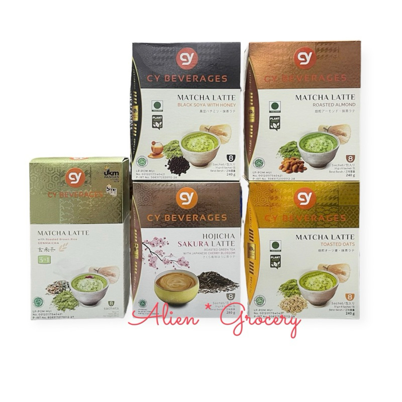 

CY BEVERAGES Matcha Latte Hojicha Sakura Roasted Almond Brown Rice Oats Black Soya Honey Genmaicha Green Tea 240gr 280gr