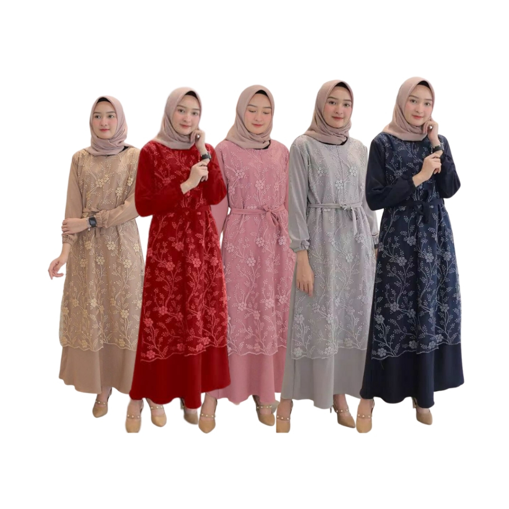 Nadine Dress Brokat Big Size Brukat Jumbo / Dress Tulle Pesta / Gamis Nadine Dress Remaja Kekinian M
