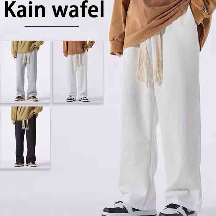 Hot Celana Panjang Polos Pria Kain Wafel Celana kasual pria korea Celana panjang pria dewasa terbaru