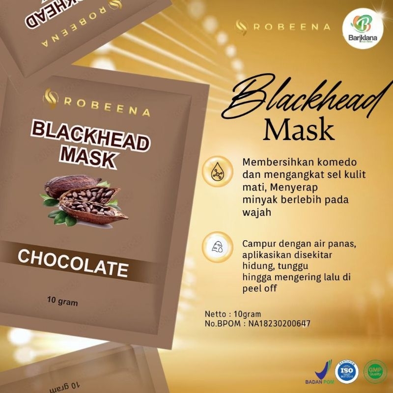 Blackhead Masker Komedo Robeena Mengangkat komedo, sel kulit mati & menyerap minyak berlebih