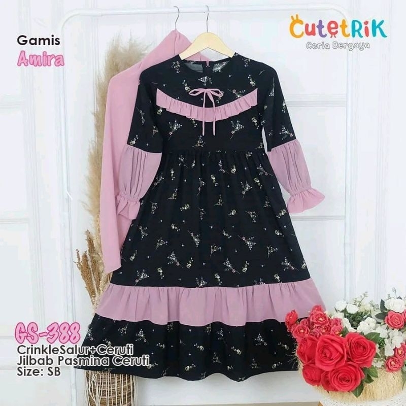 Pakaian Muslim Anak Perempuan 12 Tahun Gamis Set Khimar Anak Cutetrik Amira
