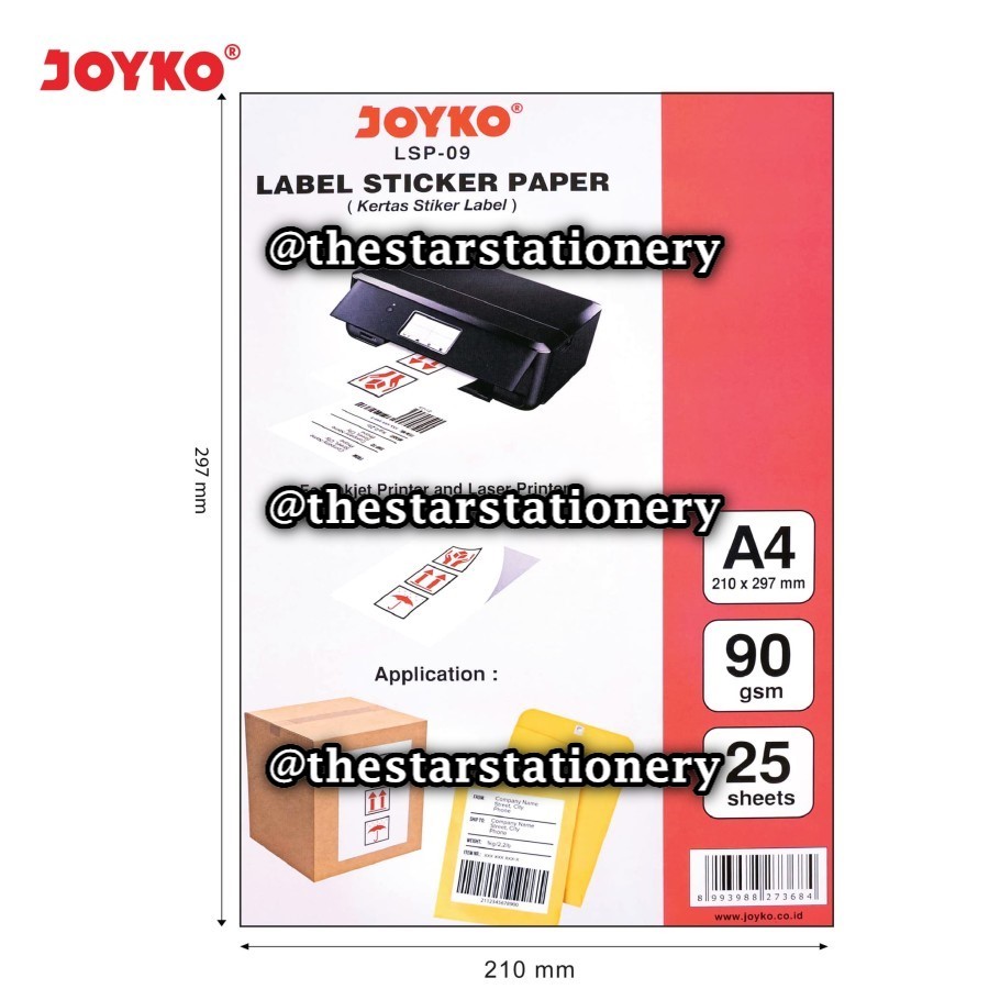 

(1 Pak Isi 25 Lembar) GROSIR Label Sticker Paper Joyko LSP-09 A4 90 Gram / Kertas Stiker Label Joyko