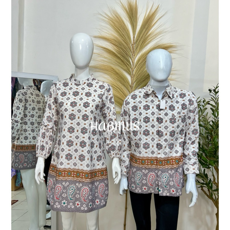 Couple tunik  & kemeja kerja jumputan palembang motif titik tujuh dolby