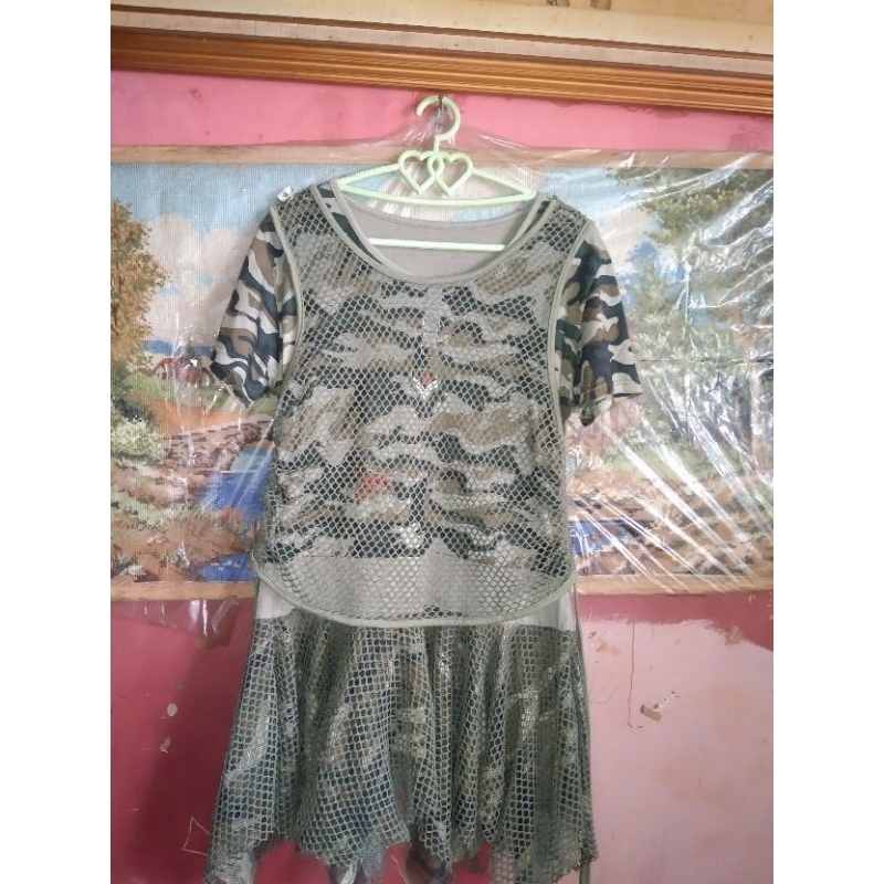 Preloved|• baju mini dress corak Tentara.