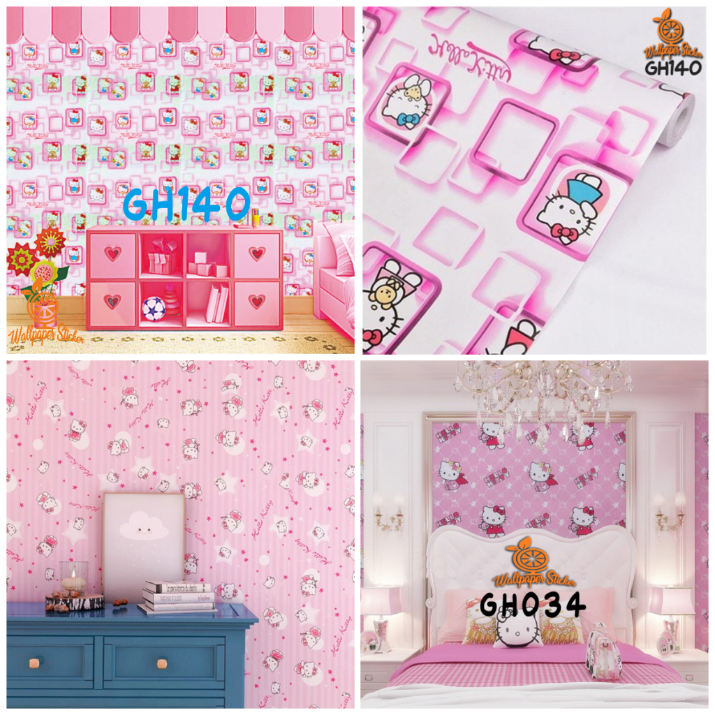 Wallpaper Sticker Dinding Motif Karakter anak Hellokitty Wallstiker Kamar Dekorasi Walldinding GH034