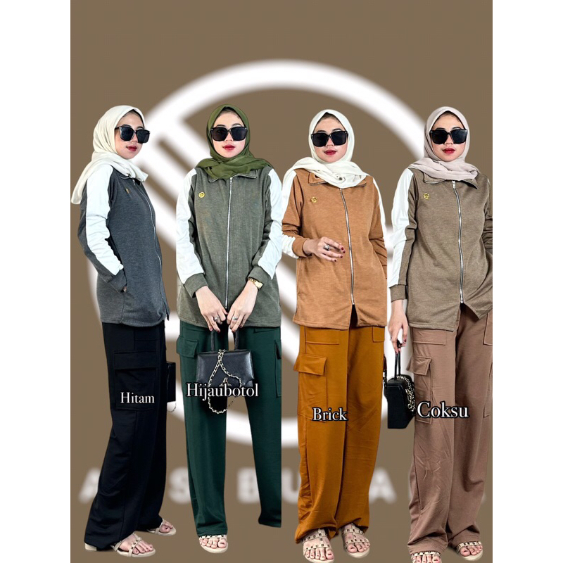 oneset  knit list cargo ans busana | oneset knit murah