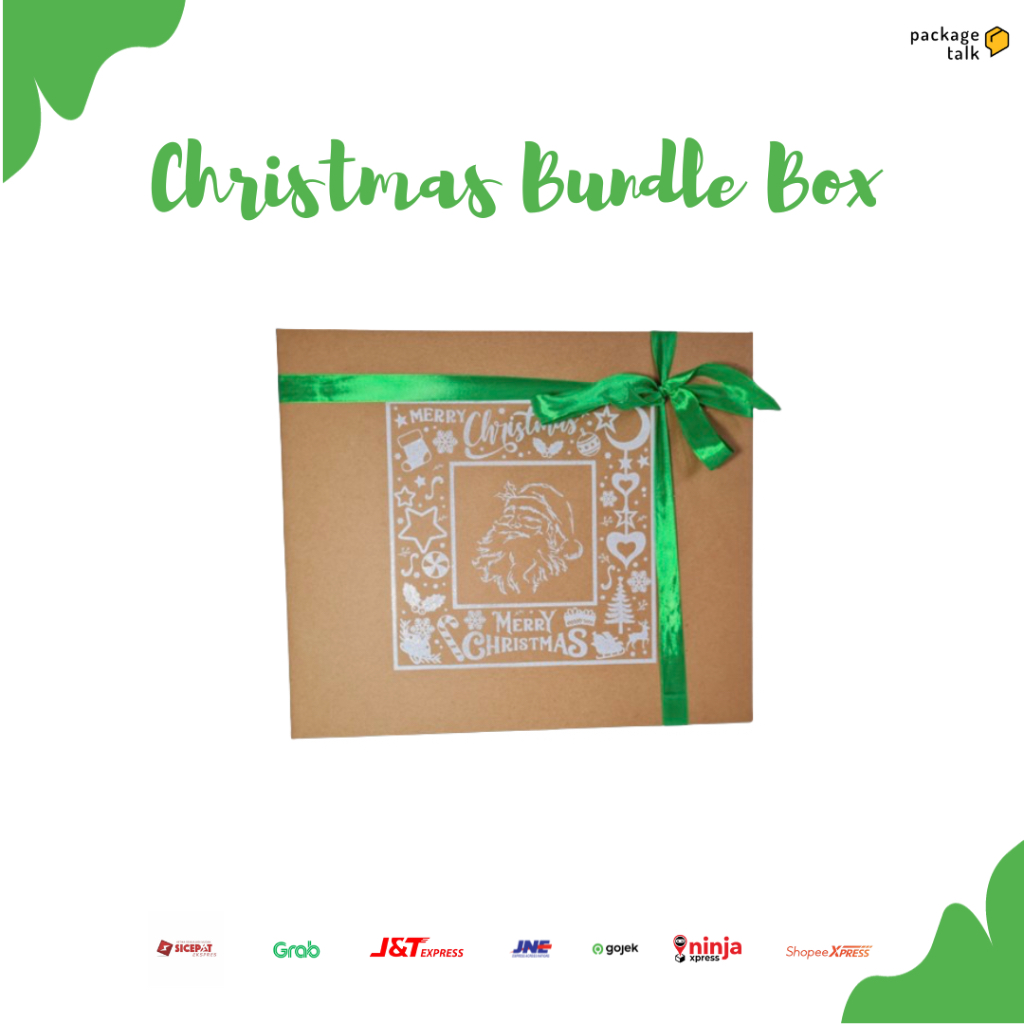 

Packagetalk - Custom box packaging/hampers natal/kotak packing/kardus packing/custom box edisi natal/box packing/Kardus natal/Corrugated Box tulisan natal/Box hampers pita tambah gift card