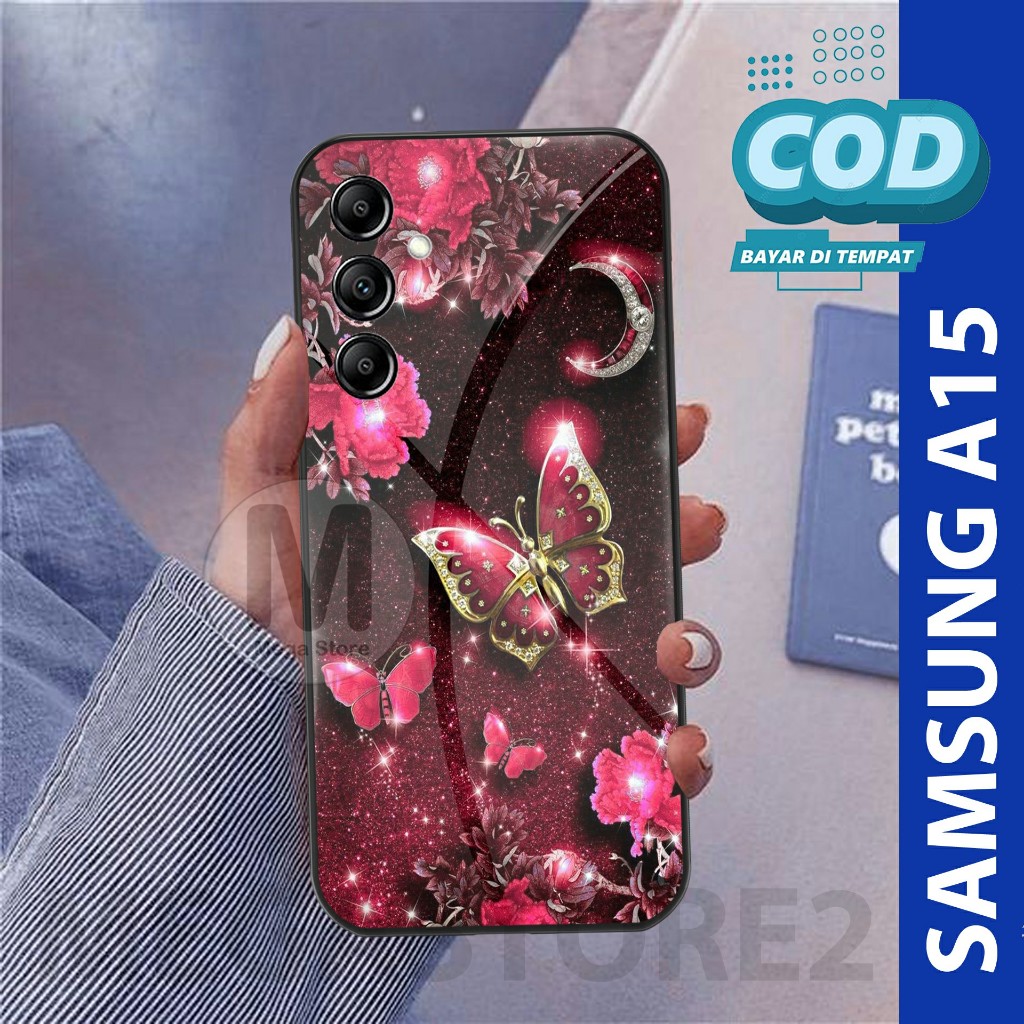 Softcase Kaca Case Samsung A15 2023 Terbaru Motif Butterfly Aesthetic Pelindung Hp Anti Air [MG382]