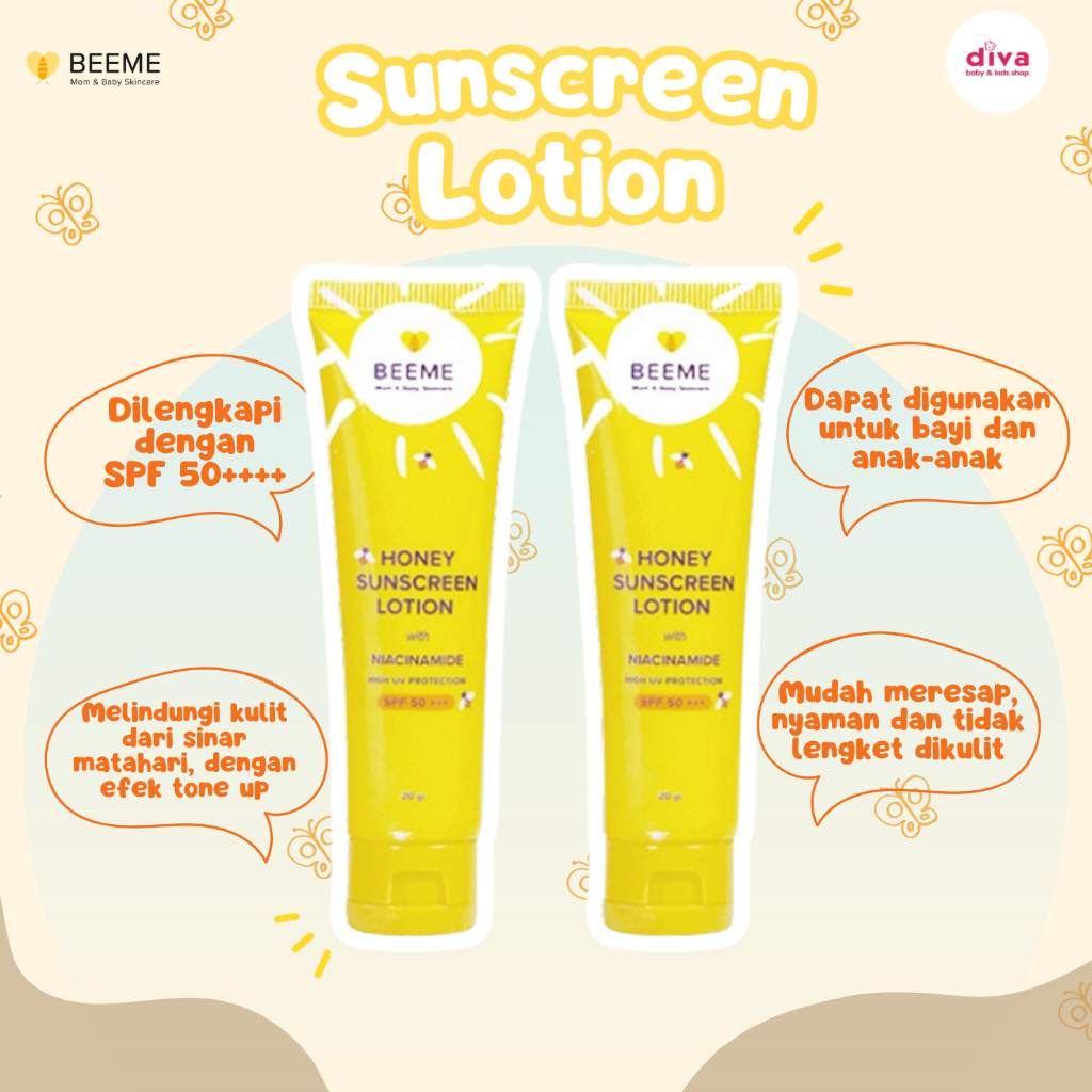 Beeme Honey Sunscreen Lotion with Niacinamide SPF 50+++ 20gr | Suncreen Ibu dan Anak