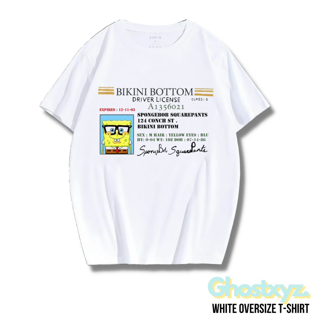 Ghostxyz T-Shirt "Spongebob Driver License" Wash Oversize Vintage Tee Baju Kaos