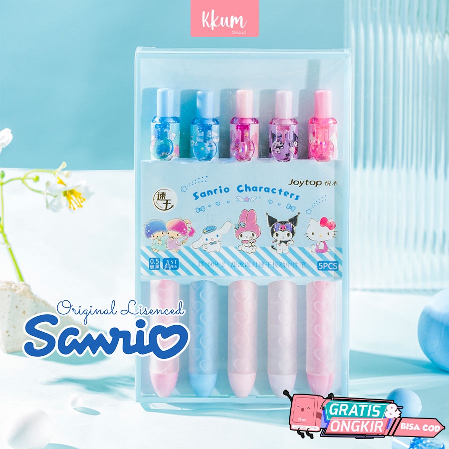 

5 PCS Pulpen set ORI sanrio 0.5mm ST/ Pen gell mekanik hitam（Resmi Sanrio）