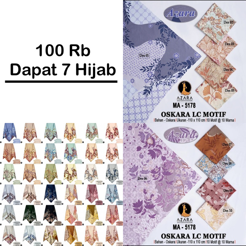 PAKET USAHA 100Rb dapat 7 Hijab Segiempat Motif Azara Voal Laser Cut
