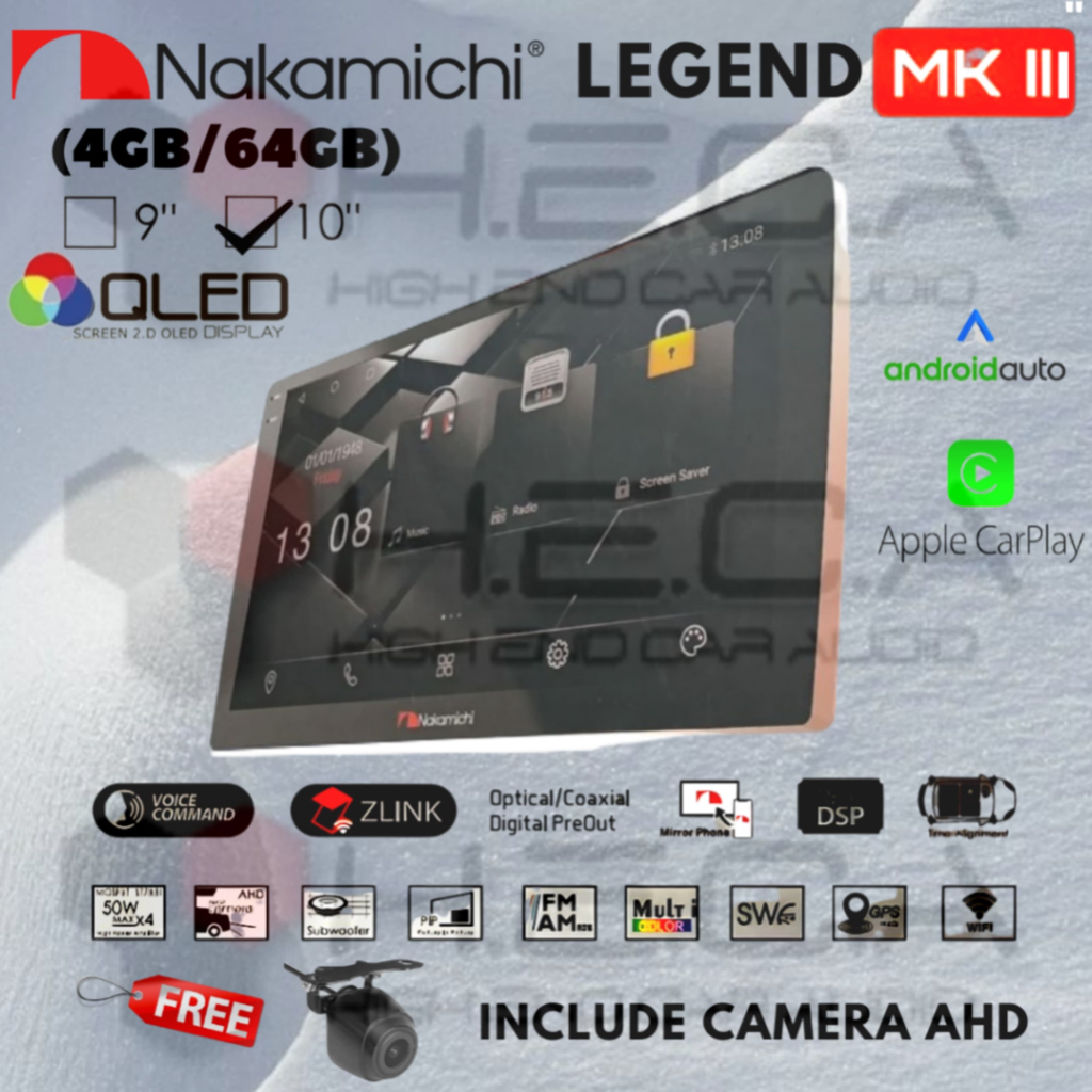 Nakamichi LEGEND MKIII 4/64 QLED 10" Android Head Unit MK3 + Camera AHD