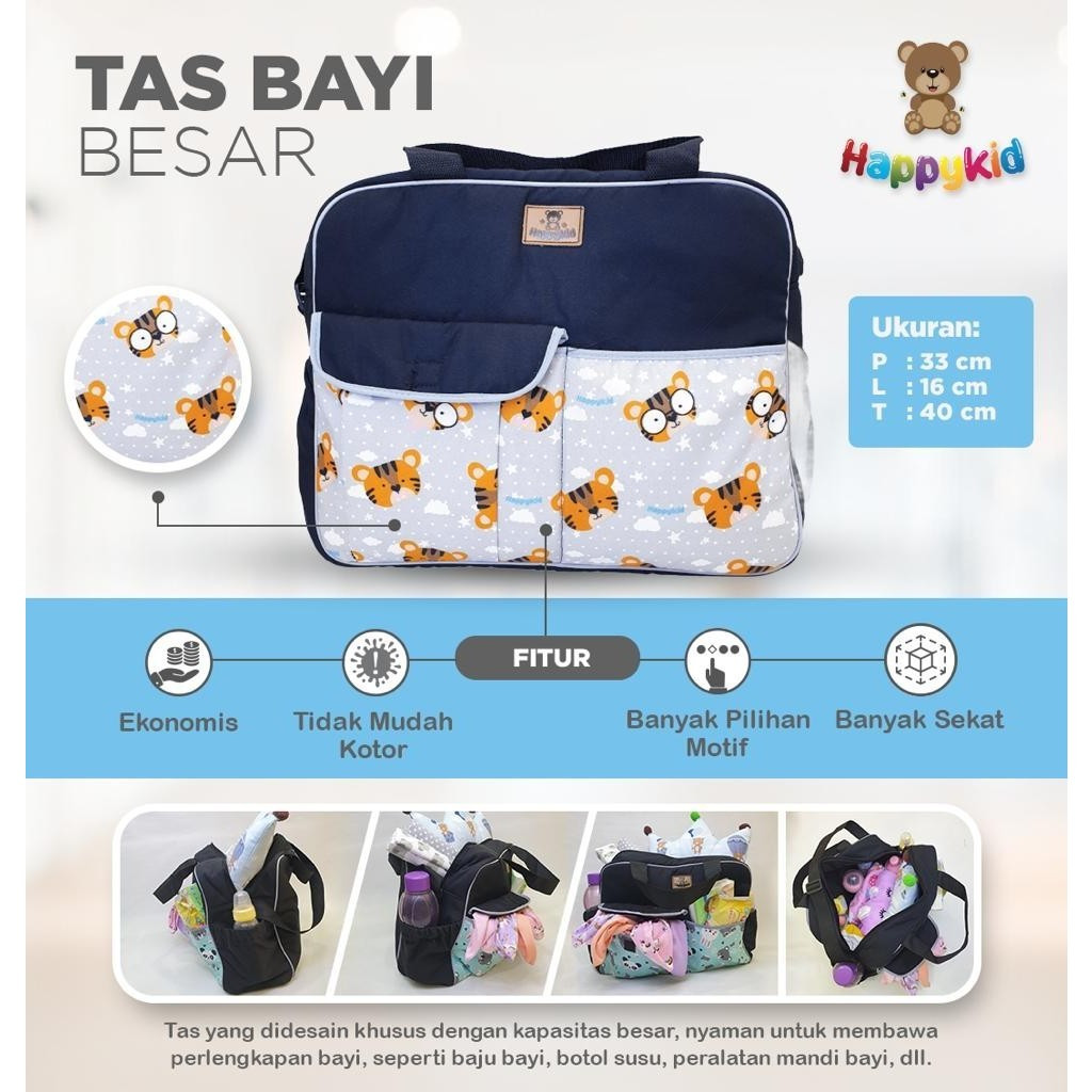 Makassar - Happykid Tas Bayi Besar Double Saku / Tas Perlengkapan Bayi / Baby Diaper Bag