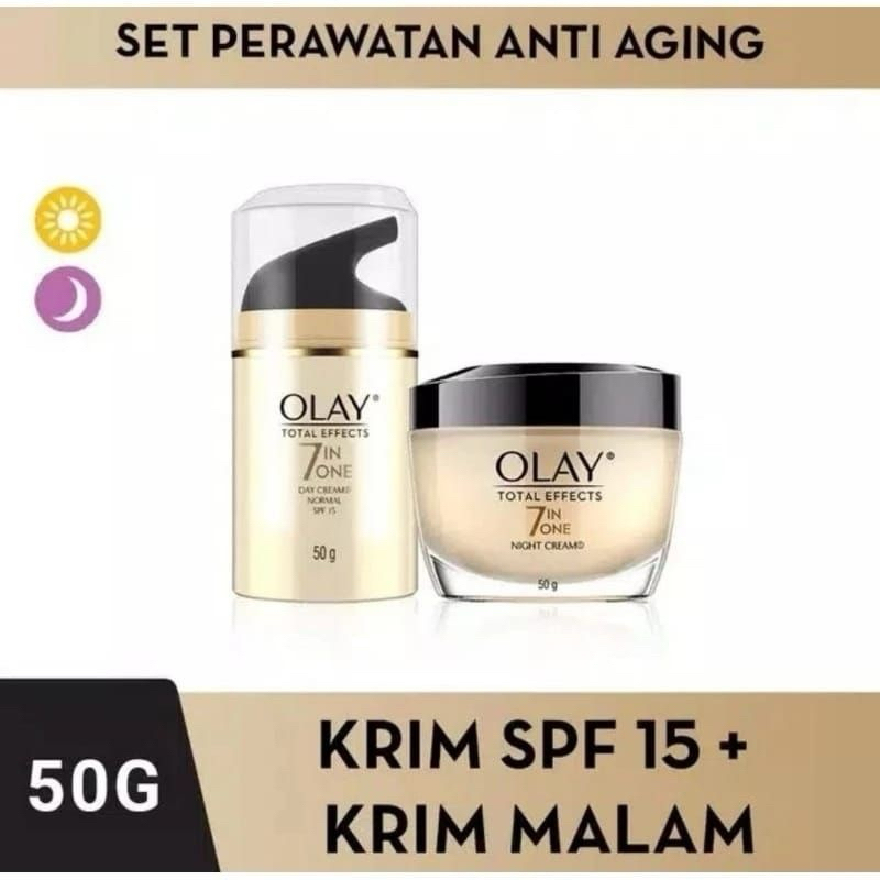 [TANPA BOX] Olay Total Effect 7 in1 Day Krim SPf 15 +Krim Malam 50gr - Olay Satu Set Total Effect