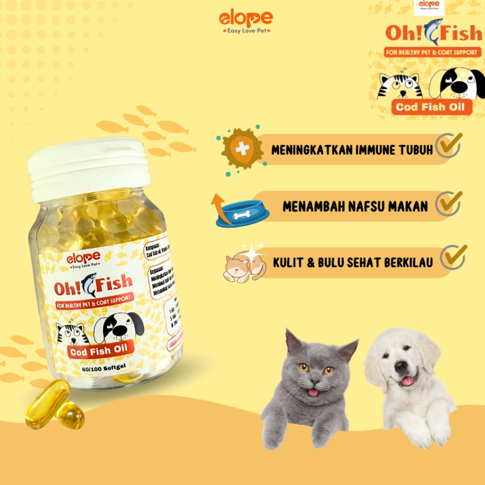 Rekomendasi IdNn4N8 OH FISH FISH COD OIL MINYAK IKAN VITAMIN BULU HEWAN KUCING ANJING 1BUTIR elope