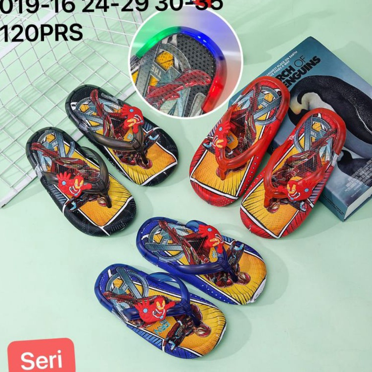 Grosir Terjamin  Sandal Jepit Anak Laki Laki Lampu LED Karakter Iron Man Fashion Terbaru Import 1B4
