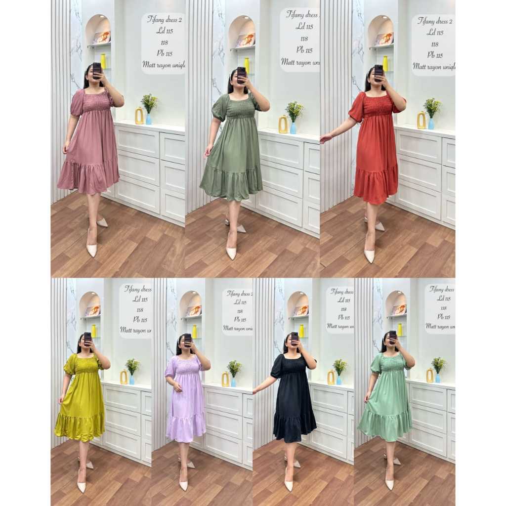 DASTER RAYON UNIQLO TIFANY ORI ANISA Dress NAURA rayon tangan balon  polos dan polka kekinian super 