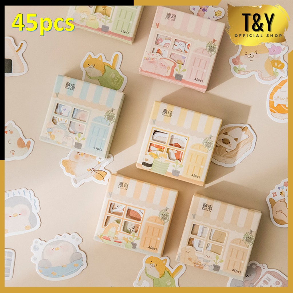 

T&Y 45Pcs Stiker Unik Karakter Hewan Untuk Diary Aesthetic Sticker Dekorasi Jurnal Scrapbook Stiker Set Home Series isi 45 Pcs Cute