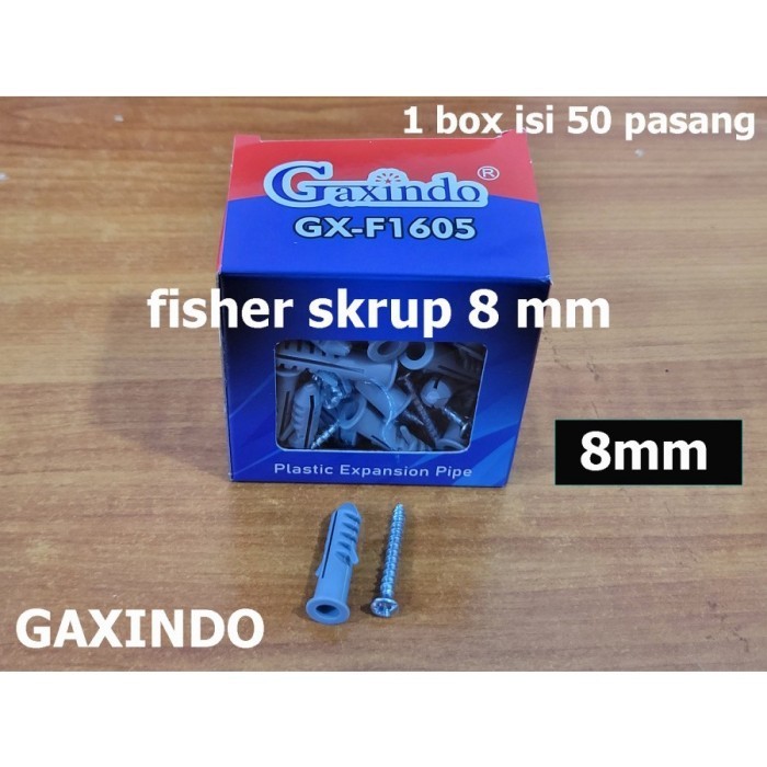 Baut 8mm + Fisher S8 SET Gaxindo GX-F1605 plastik expansion pipe skrup