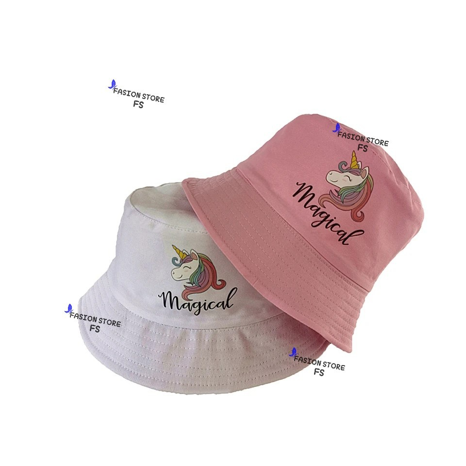 topi bucket anak motif magical kuda poni pelangi terbaru pakai tali topi ember anak perempuan lucu