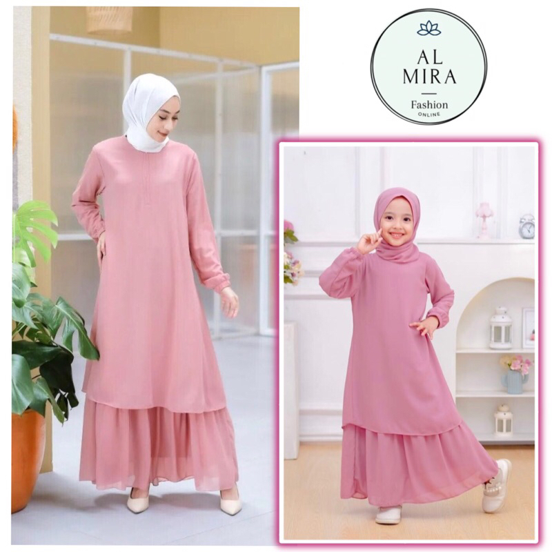 GAMIS MALAYSIA IBU DAN ANAK set pasmina(4th-12th) CERUTY BABYDOLL | gamis melayu ibu dan anak ceruti