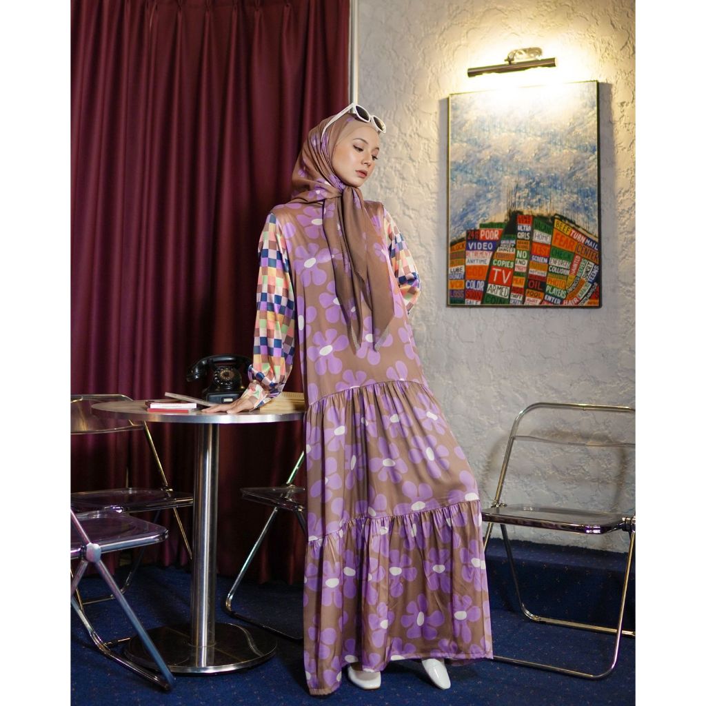 MAURIN DRESS BY MONEL BAHAN PREMIUM SILK DRESS WANITA CANTIK MURAH KEKINIAN GAYA RETRO FASHION MUSLI