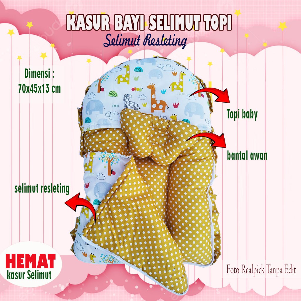 KASUR BAYI SELIMUT RESLETING TOPI SLEEPINGBAG DENGAN SELIMUT TOPI BAHAN TEBAL DAN LEMBUT