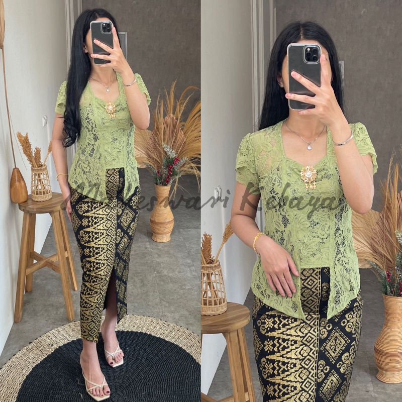 Kebaya Bali Set Brukat Lilit Sage Green