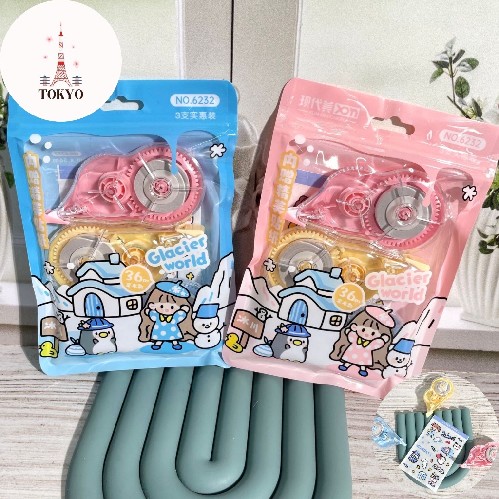 

Correction Tape 3 in 1 Bonus Sticker Motif Cewe XDM-6232 Panjang Tipex 36m Stationery