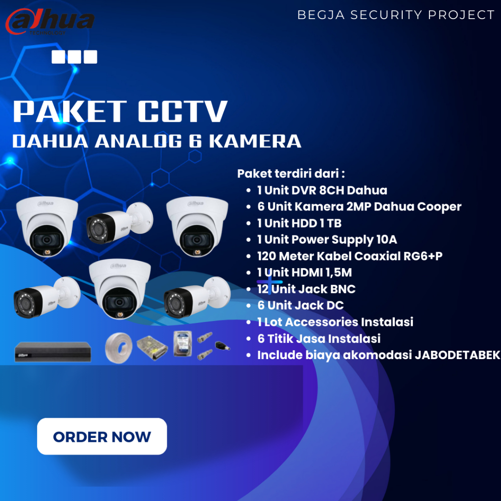 PAKET CCTV DAHUA ANALOG 6 KAMERA/ PAKET PEMASANGAN CCTV DAHUA 6 KAMERA