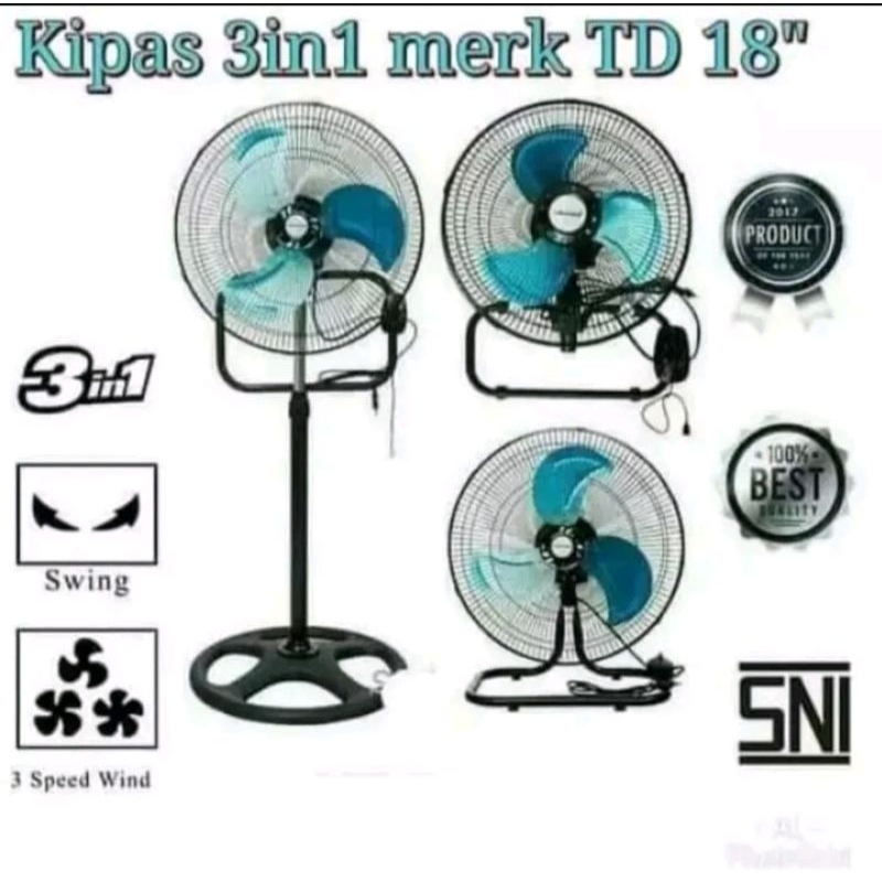 kipas angin tornado TD jumbo 3ins rangka besi  bisa berdiri/duduk/tempel dinding