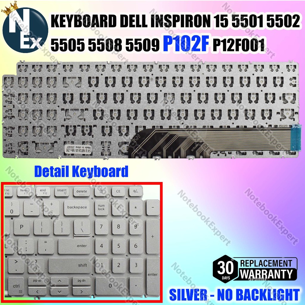 KEYBOARD FOR DELL INSPIRON 15 5501 5502 5505 5508 5509 P102F P12F001 SILVER