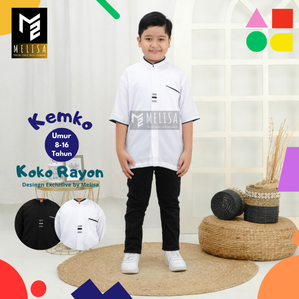 Baju Koko Anak Laki Laki Model Kemko Motip Terbaru Bahan Katun Toyobo Premium Warna Putih Anak Tangg