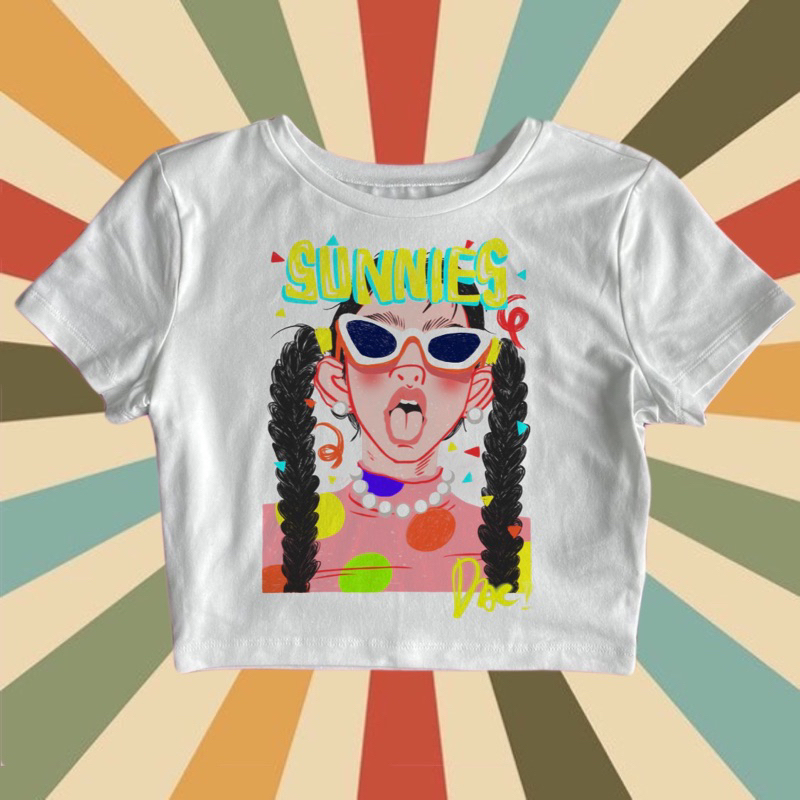 CROP TEE SUNNIES | KAOS CROP TOP OVERSIZE PUTIH WANITA MOTIF | WHITE CROPTEE WOMAN