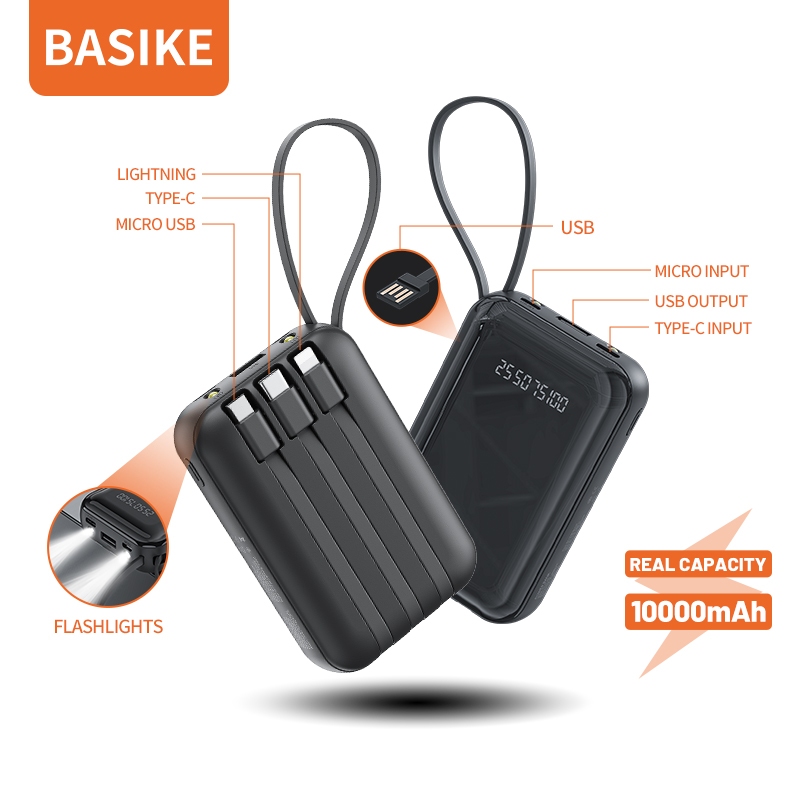 BASIKE Powerbank 20000 mAh Fast Charging with Flashlights Kabel Data Type C Lightning Micro USB