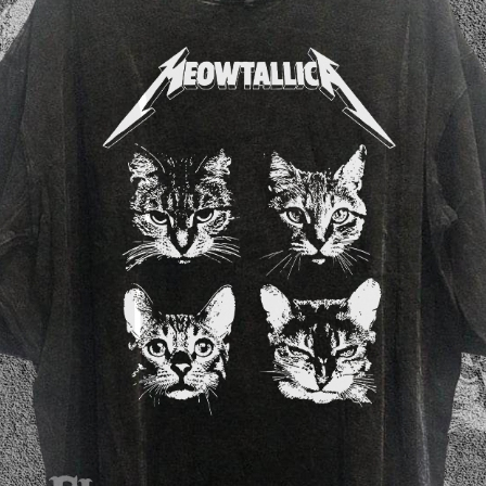MEOWTALLICA Shirt | Acid Wash Oversized