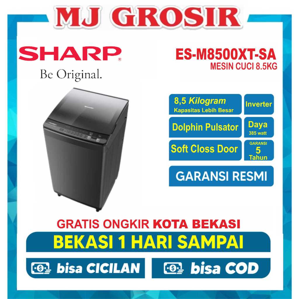 MESIN CUCI SHARP ESM 8500     8.5KG 1 TABUNG TOP LOADING INVERTER
