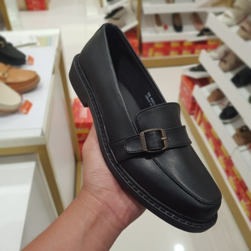 TRISET Sepatu kerja flat hitam hak 1cm bahan kulit sintetis lem kuat Uk 36-40