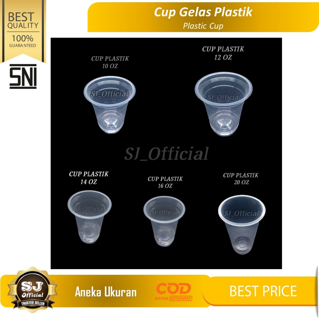 CUP GELAS PLASTIK Aneka Ukuran (10oz-12oz-14oz-16oz) / GELAS PLASTIK BENING (Harga Per Slop)