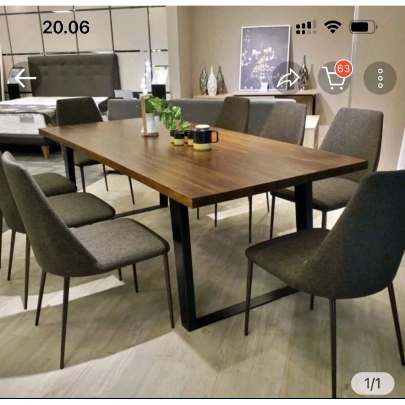 MEJA KAYU JATI 150X80 4-5CM KAKI BESI HOLLOW 3X6