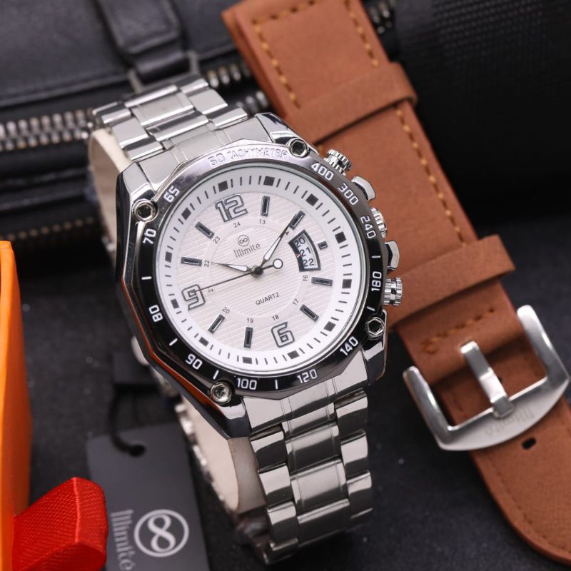 paket box exclusive + tali kulit + paperbag + kartu garansi || jam tangan rantai pria original ILLIM