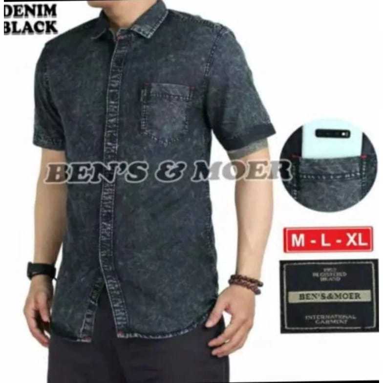 KEMEJA PRIA DENIM LENGAN PENDEK /OOTD KEMEJA LENGAN PENDEK/OUTFIT KEMEJA PRIA DISTRO