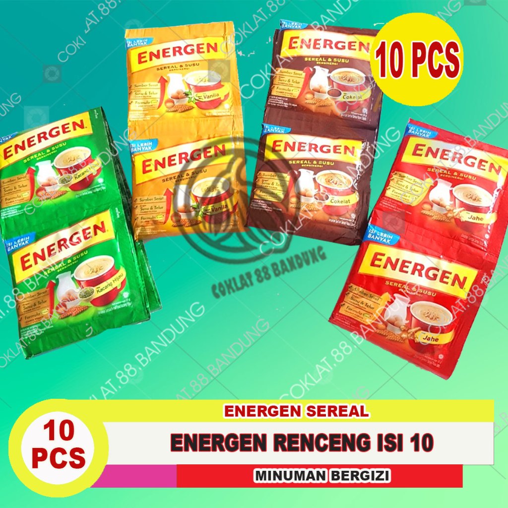 

ENERGEN RENCENG ISI 10 SACHET, ENERGEN COKLAT VANILLA KACANG HIJAU, ENERGEN CHAMPION RENCENG