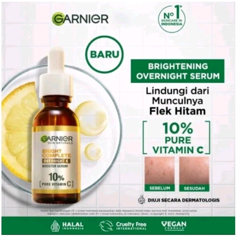 Garnier Bright Complete Overnight Booster Serum 15ml | Garnier Serum Malam