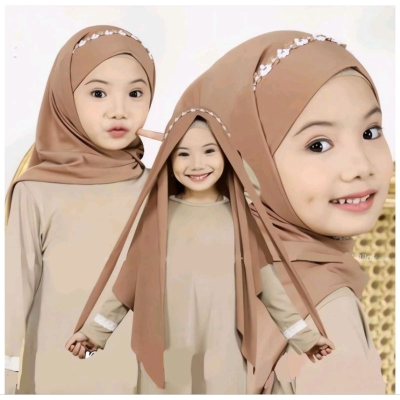 Hijab Anak Instan  Malay Aplikasi Renda Usia 5-10 Tahun 8 Variasi Warna - Jilbab Anak Dagu Malay Bah