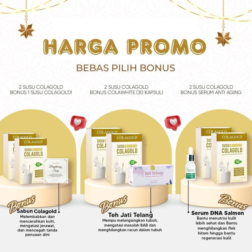 

[HARGA PROMO] 2 SUSU KAMBING COLAGOLD Original BPOM Bebas Pilih Bonus Susu Kambing Colagold Susu Collagen Susu Kolagen Colagold Susu Mengatasi Masalah Sendi Dan Memudarkan Flek Wajah Colagold Susu Kambing Mengandung Kolagen Colagold Collagen