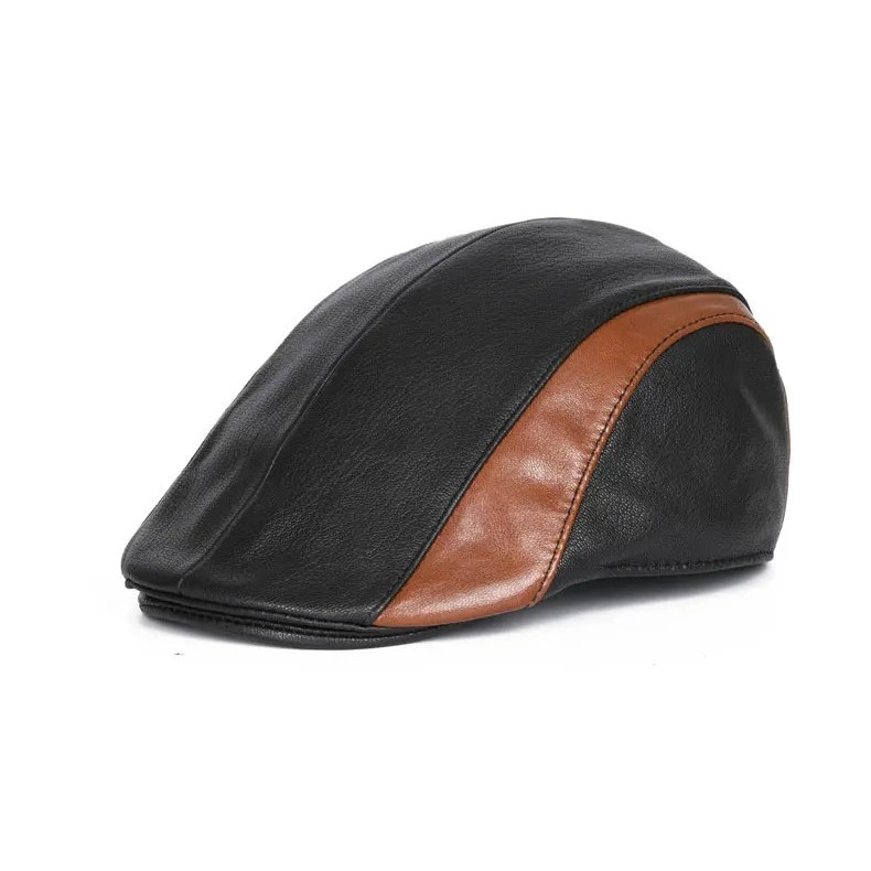 Topi Newsboy Jamont THREE SIDE LINE Flat Hat Pelukis Patino Sutradara Topi Kulit Leather asli