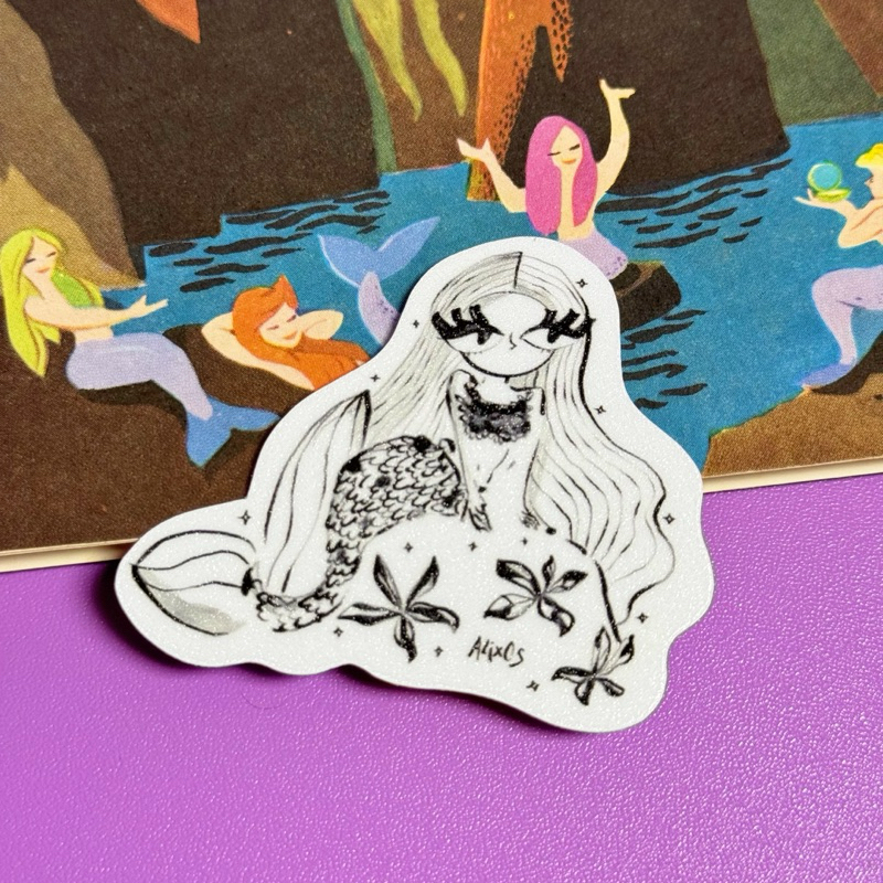 

The BW Mermaid Glitter Diecut Sticker by Alixos